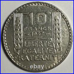 1937 France 10 Francs Key Date KM#878 68% Silver World Coin 0933