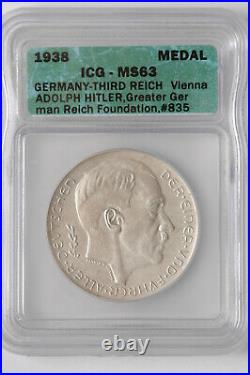 1938 Germany Third Reich Silver Coin / Medal, ICG MS63 Exonumia Commemorative