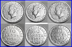 1938 TO 1947 NewFoundland Dime World Silver King George VI Canada Set 9 coins