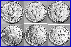 1938 TO 1947 NewFoundland Dime World Silver King George VI Canada Set 9 coins