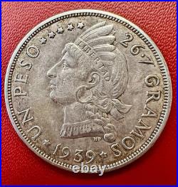1939 Republica Dominicana UN Peso 25 Gramos SILVER World Coin