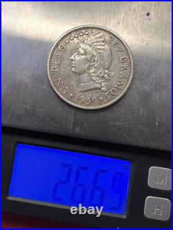1939 Republica Dominicana UN Peso 25 Gramos SILVER World Coin