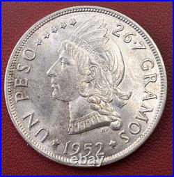 1952 Republica Dominicana UN Peso 25 Gramos SILVER World Coin, XF Condition