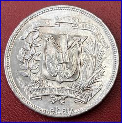 1952 Republica Dominicana UN Peso 25 Gramos SILVER World Coin, XF Condition