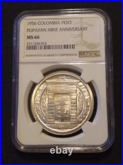 1956 colombia peso ngc ms66 200th Anniversary of Popayan Mint world silver coin