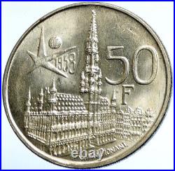 1958 BELGIUM BRUSSELS WORLD's FAIR 58 Baudouin BU Silver 50 Francs Coin i102919