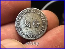 1962 Netherlands Antilles 1/4 Gulden Silver World Silver Coin