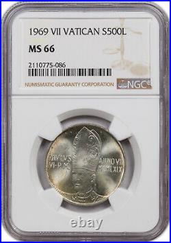 1969 VII Vatican S500l Ngc Ms 66 Only 1 Graded Higher Worldwide Color Toned Coin