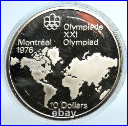 1973 CANADA Elizabeth II Olympic Montreal World Map PROOF Silver 10 Coin i103532