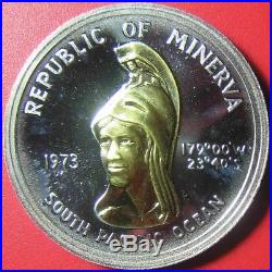 1973 MINERVA $35 PROOF 0.80oz SILVER + 0.02oz GOLD GODDESS RARE WORLD COIN 39mm