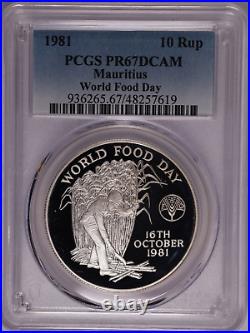 1981 Mauritius Silver 10 Rupees World Food Day PCGS PR 67 DCAM