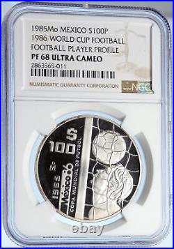 1985 MEXICO FIFA World Cup 1986 Football Soccer PF Silver 100P Coin NGC i105689