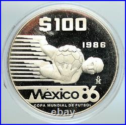1985 MEXICO FIFA World Cup 1986 Football Soccer PRF Silver 100 Peso Coin i105597