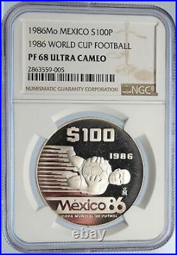 1985 MEXICO FIFA World Cup 1986 Football Soccer PRF Silver 100P Coin NGC i105667