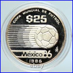 1985 MEXICO FIFA World Cup 1986 Football Soccer PRF Silver 25 Peso Coin i105594