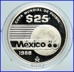 1985 MEXICO FIFA World Cup 1986 Football Soccer PRF Silver 25 Peso Coin i105596