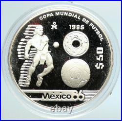1985 MEXICO FIFA World Cup 1986 Football Soccer PRF Silver 50 Peso Coin i105593