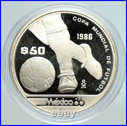 1985 MEXICO FIFA World Cup 1986 Football Soccer PRF Silver 50 Peso Coin i105600