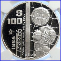 1985 MEXICO FIFA World Cup 1986 Soccer Proof Silver 100 Pesos Coin NGC i106241