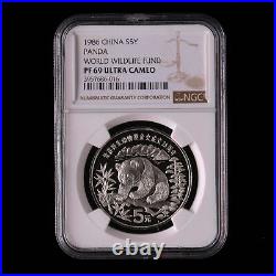 1986 China World Wildlife Fund 5 Yuan 22g Panda Silver Coin NGC PF69