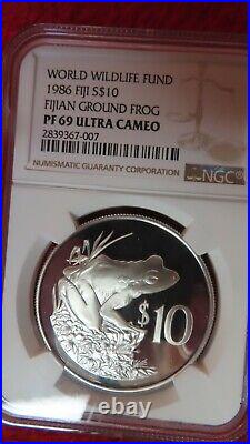 1986 Fijian Ground Frog Silver Coin NGC PR69 World Wildlife Fund WWF RARE