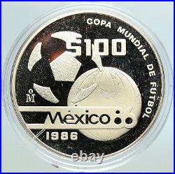 1986 MEXICO FIFA World Cup Football Soccer PROOF Silver 100 Peso Coin i105595