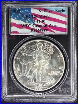 1987 US $1 Silver Eagle World Trade Center WTC Ground Zero Recovery PCGS MS 69
