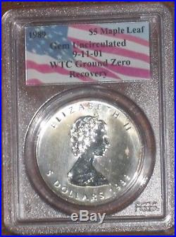 1989 Silver Canada Maple leaf World Trade Center Recovery WTC PCGS Certified $5