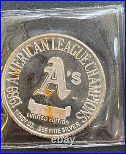 1989 World Series Battle of the Bay, A's 1ozt. 999 Silver Round X 2 Coins in OGP