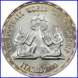 1990 Egypt 5 Pounds Silver Coin 14th Soccer World Championship Italy PCGS MS 68