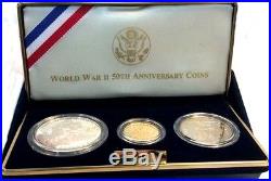 1991-1995-WORLD-WAR-II-50TH-ANNIVERSARY-3-COIN-GOLD-SILVER-PROOF-SET as Issued