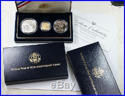 1991 1995 World War II 3 Coin Commemorative BU Set $5 Gold $1 Silver Dollar