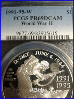 1991-95 W PCGS PR69 Cameo World War II $1 & 50C RARE 2 Coin Set SUPER RARE