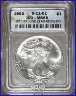 1993 Silver Eagle World Trade Center Recovery WTC ICG Certified MS69 Gem Unc