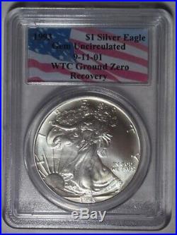 1993 Silver Eagle Wtc Pcgs Gem Unc World Trade Center Recovery 9/11/2001 Dollar