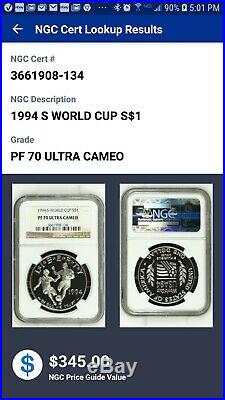 1994-S World Cup Proof Silver Dollar NGC PF70 Ultra Cameo Commemorative