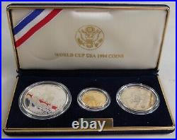 1994 World Cup 3 Coin Proof Commemorative Set 1 Gold & 2 Silver Coins with COA