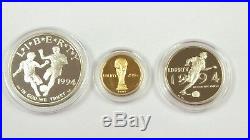 1994 World Cup USA Gold & Silver 3 Coin Proof Set US Mint Box & COA #731J