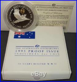1995 2oz Silver Kookaburra Proof Coin 50 years of peace beyond World War II