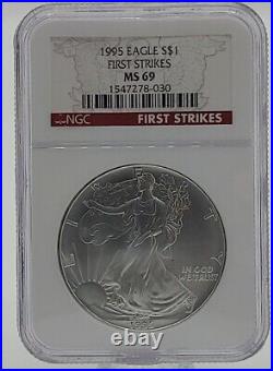 1995 American Silver Eagle NGC MS69 FIRST STRIKES rare label only 560 worldwide