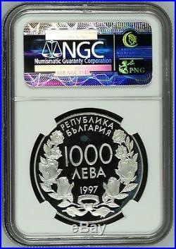 1997 Bulgaria Silver Coin 1000 Leva XVI World Cup Soccer Football NGC PF64