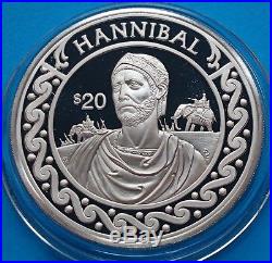 1997 LIBERIA $20 Dollars World's Conqueror Hannibal Silver Proof Coin