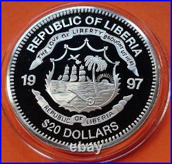 1997 LIBERIA $20 Dollars World's Conqueror Lawrence Of Arabia Silver Proof Coin