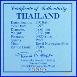 1997 Silver proof coin, For The Children of the World 200 Baht, PF69 ULTRA CAMEO 1997 Silver proof coin, For The Children of the World 200 Baht, PF69 ULTRA CAMEO