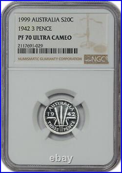 1999 Australia Silver 20 Cents 1942 3 Pence Ngc Pf 70 Uc Finest Known Worldwide