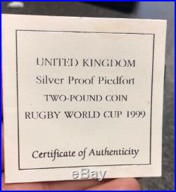 1999 Royal Mint Silver Proof £2 Two Pound Coin Piedfort Rugby World Cup Hologram