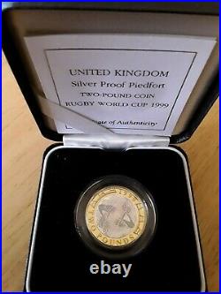 1999 Royal Mint UK Rugby World Cup £2 Silver Proof Hologram Piedfort Coin