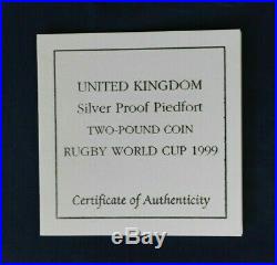 1999 Silver Piedfort Proof £2 coin Rugby World Cup in Case with COA (AE1/4)