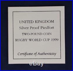 1999 Silver Piedfort Proof £2 coin Rugby World Cup in Case with COA (K4/11)
