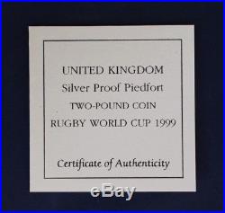 1999 Silver Piedfort Proof £2 coin Rugby World Cup in Case with COA (K7/21)